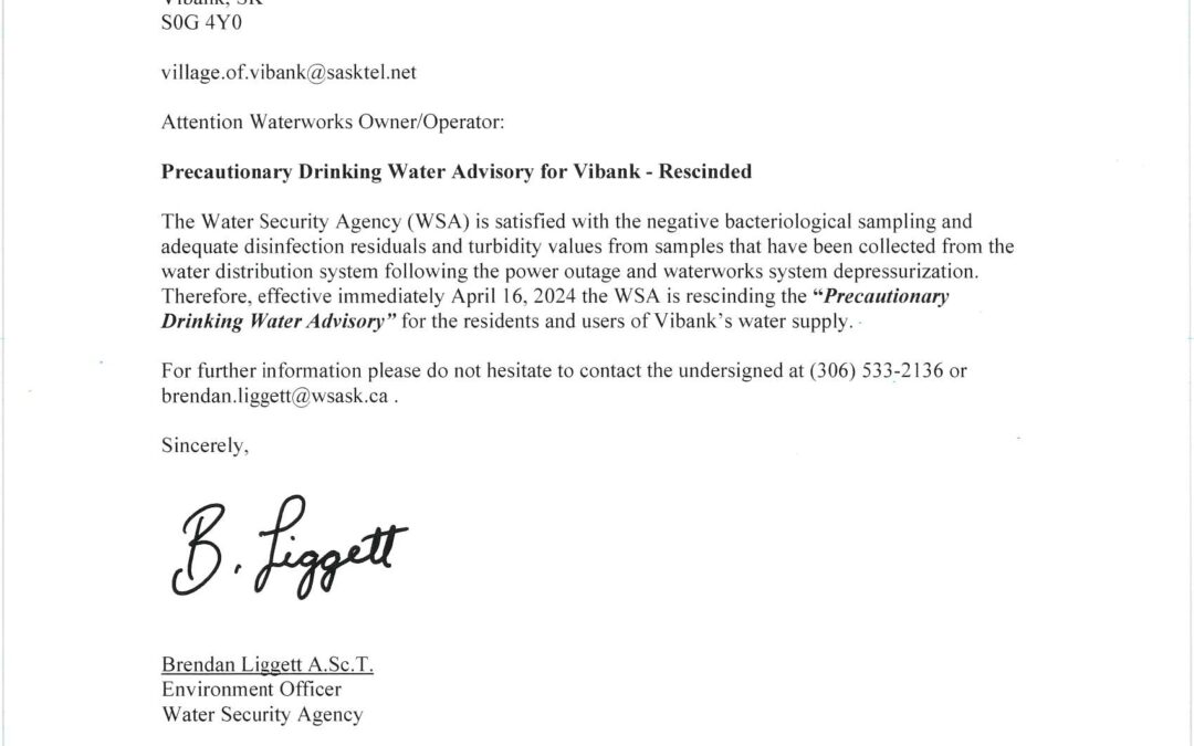 Public Drinking Water Advisory has been rescinded